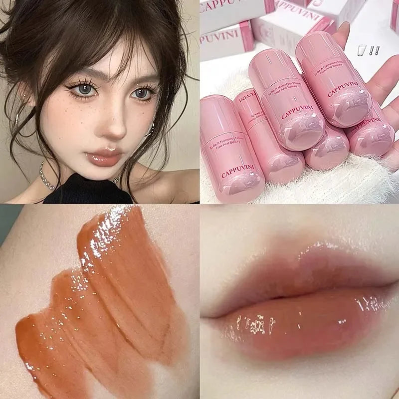 Lasting Waterproof Moisturizing Plump Lip Gloss Mirror Effect Lip Color Water Gloss Ice Clear Peach Pink Lip Glaze Korean Makeup