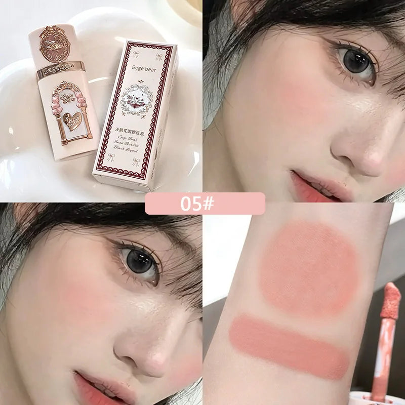 Gege Bear Strawberry Pink Liquid Blush Korean Makeup Matte Nude Apricot Tint Blusher Brighten Face Rubores Rouge Cute Makeup