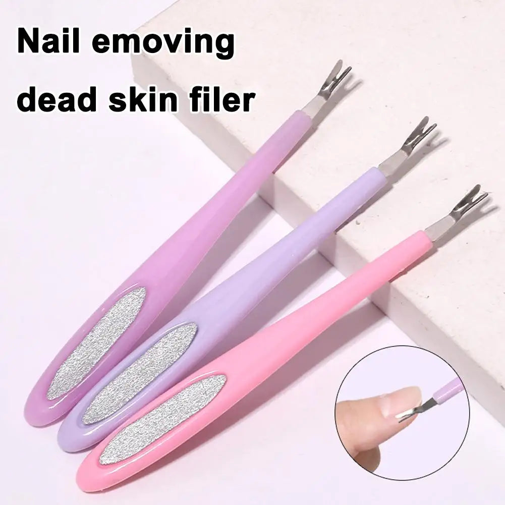 1PCS Pink V-Shaped Nail Cuticle Pusher Stainless Steel Dead Skin Fork Remover Trimmer Manicure Pedicure Care Tool