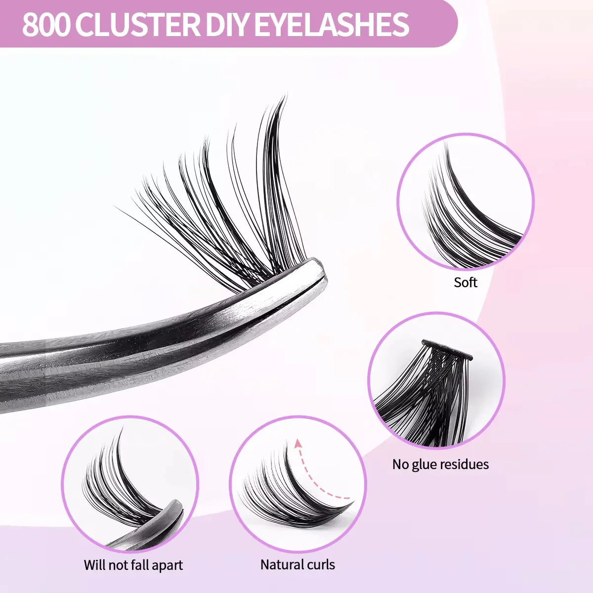 MJ DIY Lashes Extensions Kit 640pcs Lash Clusters 80D/100D Wispy Individual Lashes Mix 9-18mm Cluster Eyelash Extension