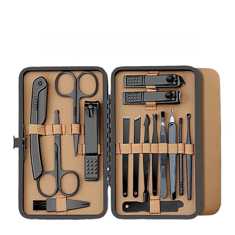7/16/24 Pcs Brown Series Manicure Set Stainless Steel Nail Clipper Hand& Foot Trimming Tool, with Portable Exquisite Storage Box