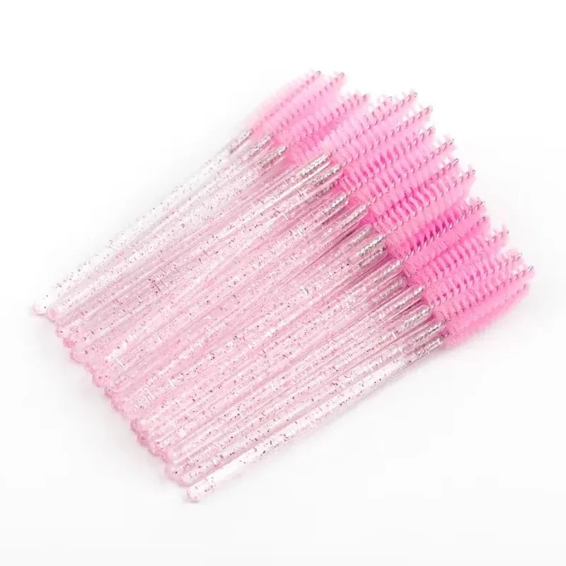 wholesale 50pcs Disposable Eyelash Brushes Crystal Eye lash Mascara Wands Glitter Lash Comb Spoolies Micro Makeup Applicators