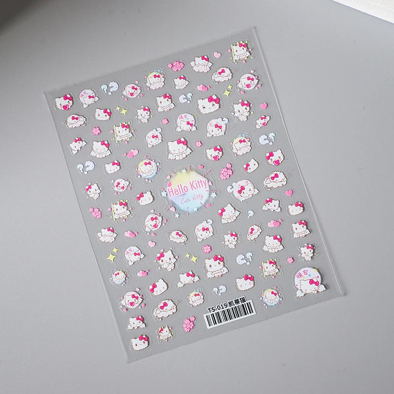 1PCS New Color Laser Hello Kitty Cartoon 5D Nail Stickers Sanrio Cinnamoroll Pochacco Nail Art Supplies DIY Nail Art Stickers