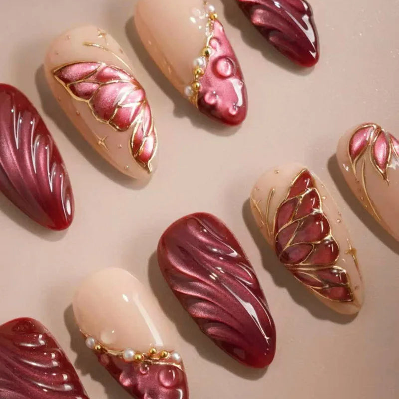 24Pcs Black Y2k Long False Nails with Almond Head Design Cat's Eye Silver Stripe Pattern Press on Fake Nails Wearable Nail Tips