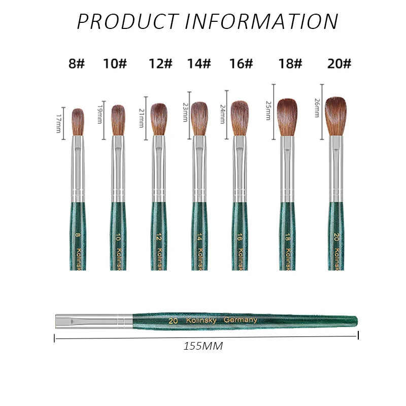 100% Kolinsky Acrylic Nail Brush Nail Art Brushes with Green Plastic Handle Acrylic Nail Tools
