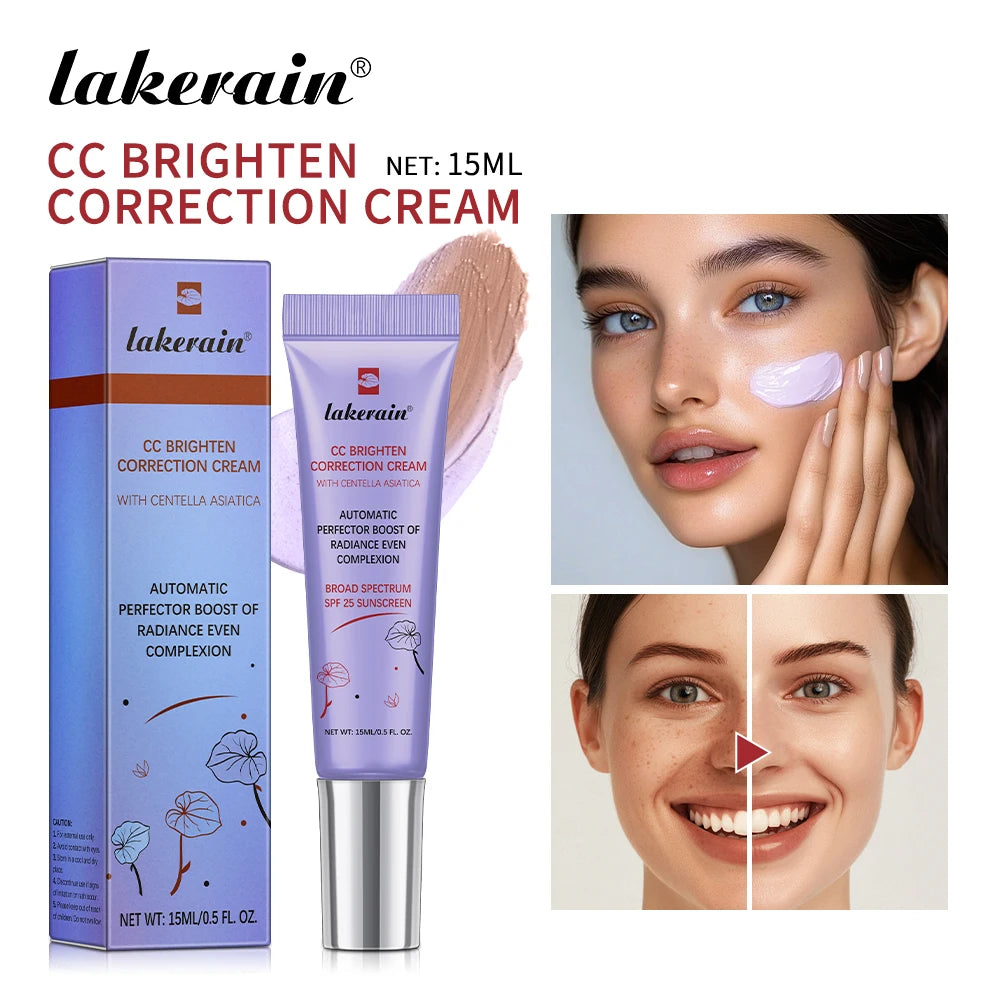 Lakerain CC Correcting Cream Brighten Water-gel Red Correction 3 Functions Cover Blemishes CC Cream Women Face Base Makeup