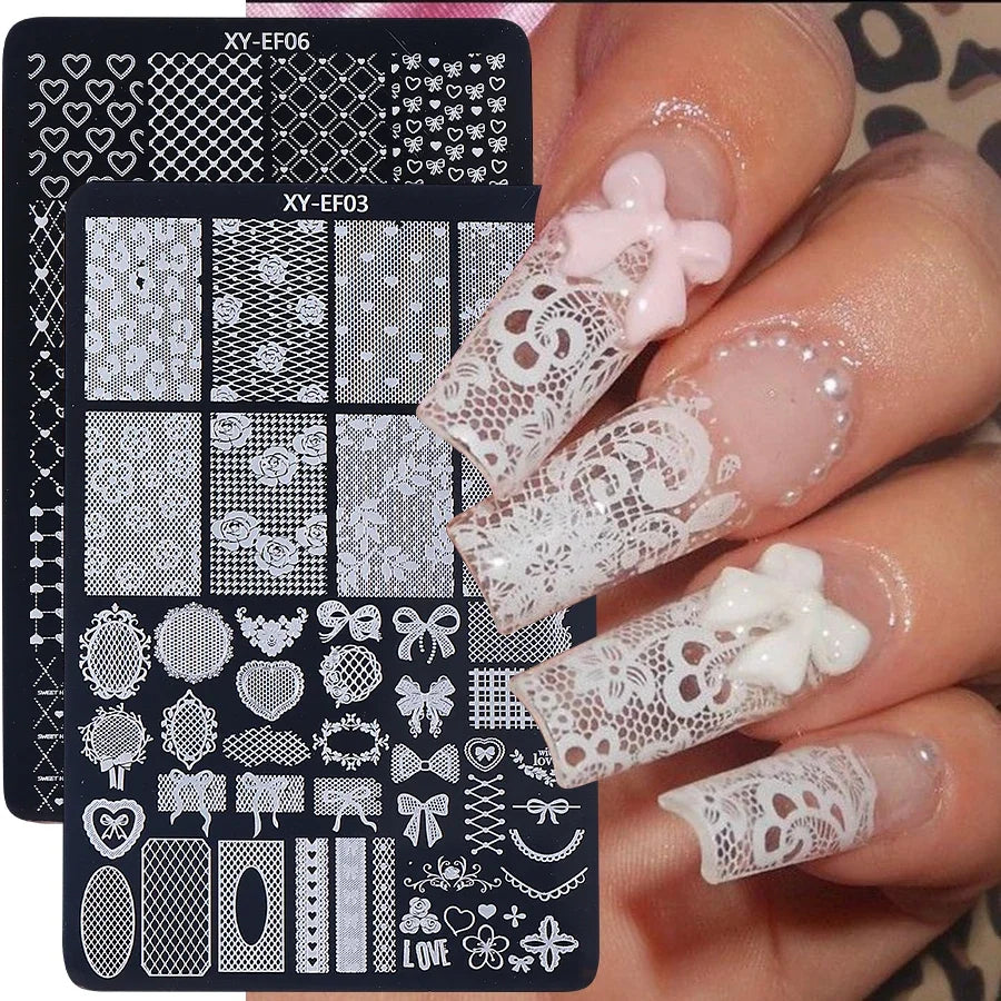 Lace Flower 3D Nail Art Stamping Plate Bow Heart Line Butterfly Printing Template Plate Floral Nail Art Stencils Manicure Tools