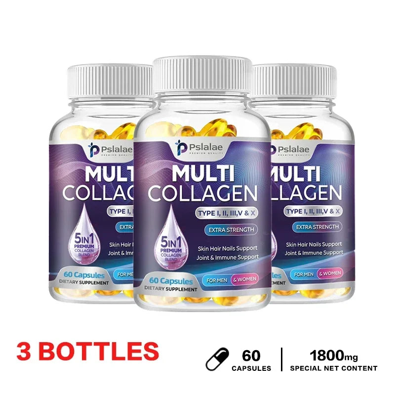 Multiple Collagen Complex - Types I, II, III, V, and X - Hair, Skin, Nail, Bones, Joint Health Support