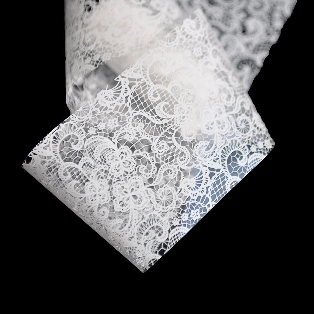 Cool Lace Nail Foil Sticker White Black Flower Pattern Swirl Vines Nail Art Design Glue Transfer Decal Foil Manicure Supplies