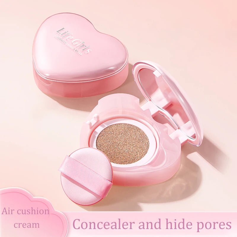 Pink Heart Concealer Air Cushion Long-lasting Delicate Moisturizing Translucent Foundation Cream Portable Valentine's Day Gift