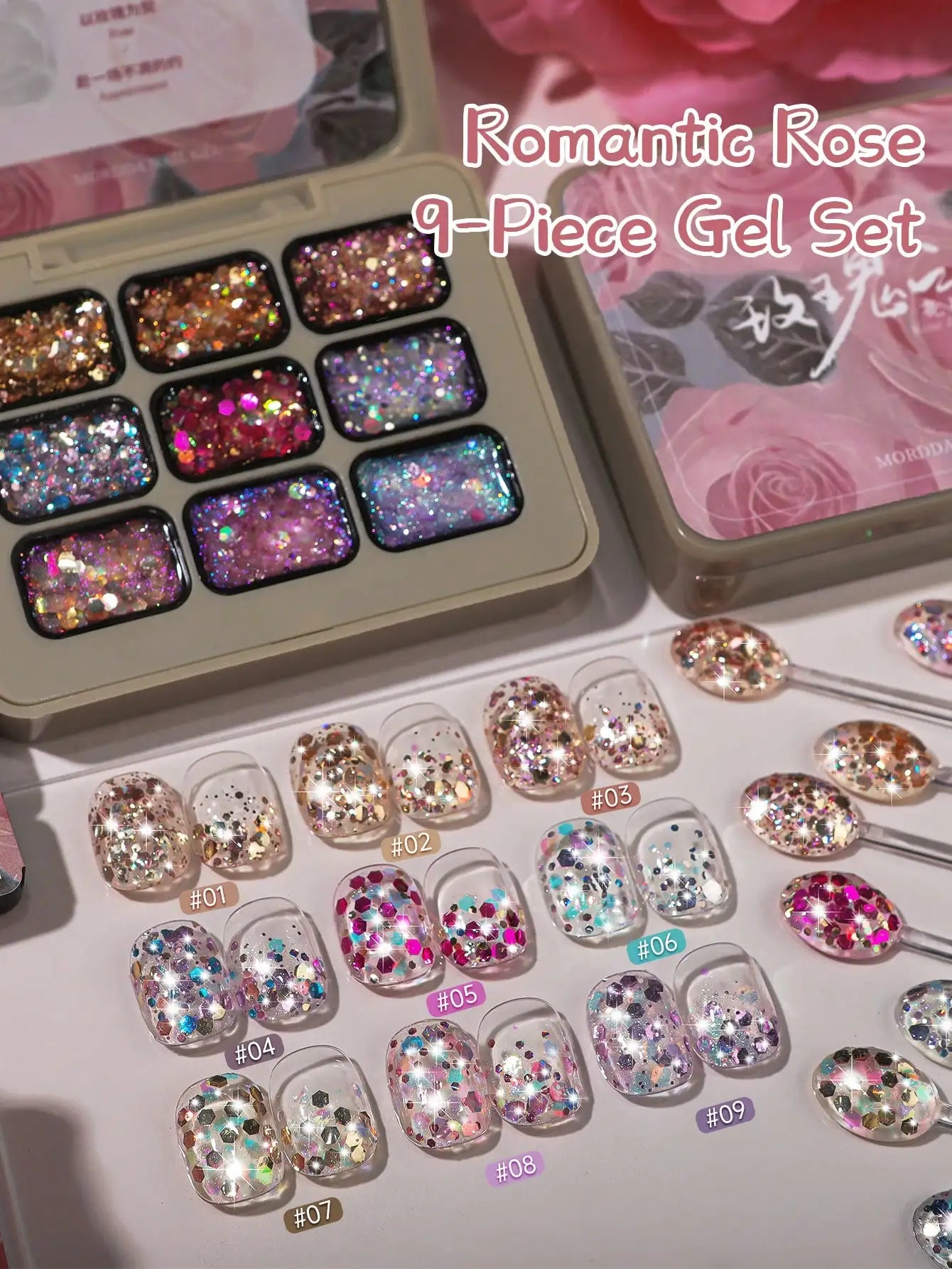 MORDDA 9pcs Glitter Solid Adhesive Gel Nail Polish Gradient Semi Permanent Soak Off UV LED Nail Art Gel Varnishes For Nails Salo