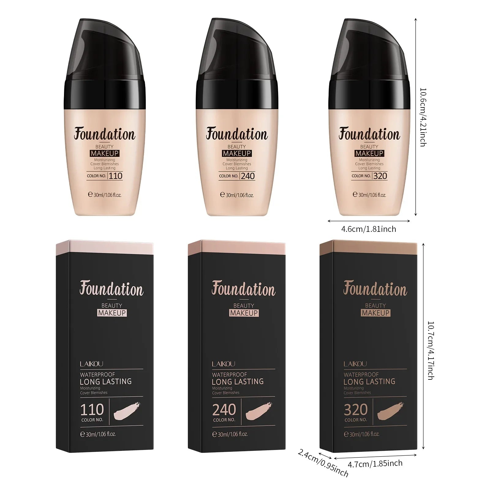LAIKOU Liquid Foundation Moisturizing Long Lasting Face Comestics Waterproof, Full Coverage Concealer for All Skin Tones 30ml