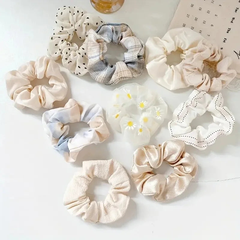 10Pcs Temperament College Style Large Intestine Hair Bands Sweet and Cute Tie Their Hair Accessories for Women Headwear