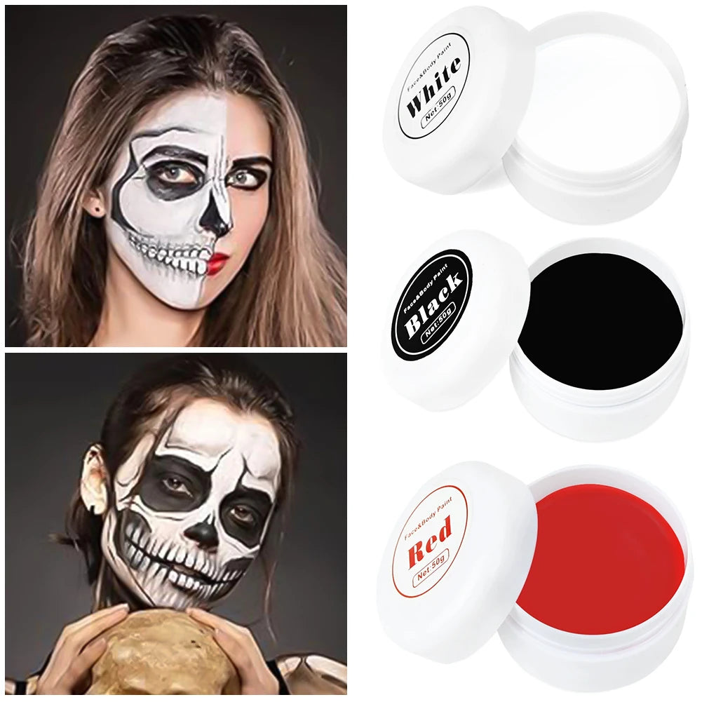 Professional Halloween Makeup Kit Face Body Paint White Black Red Special Effects Christmas Cosplay Party Supplies