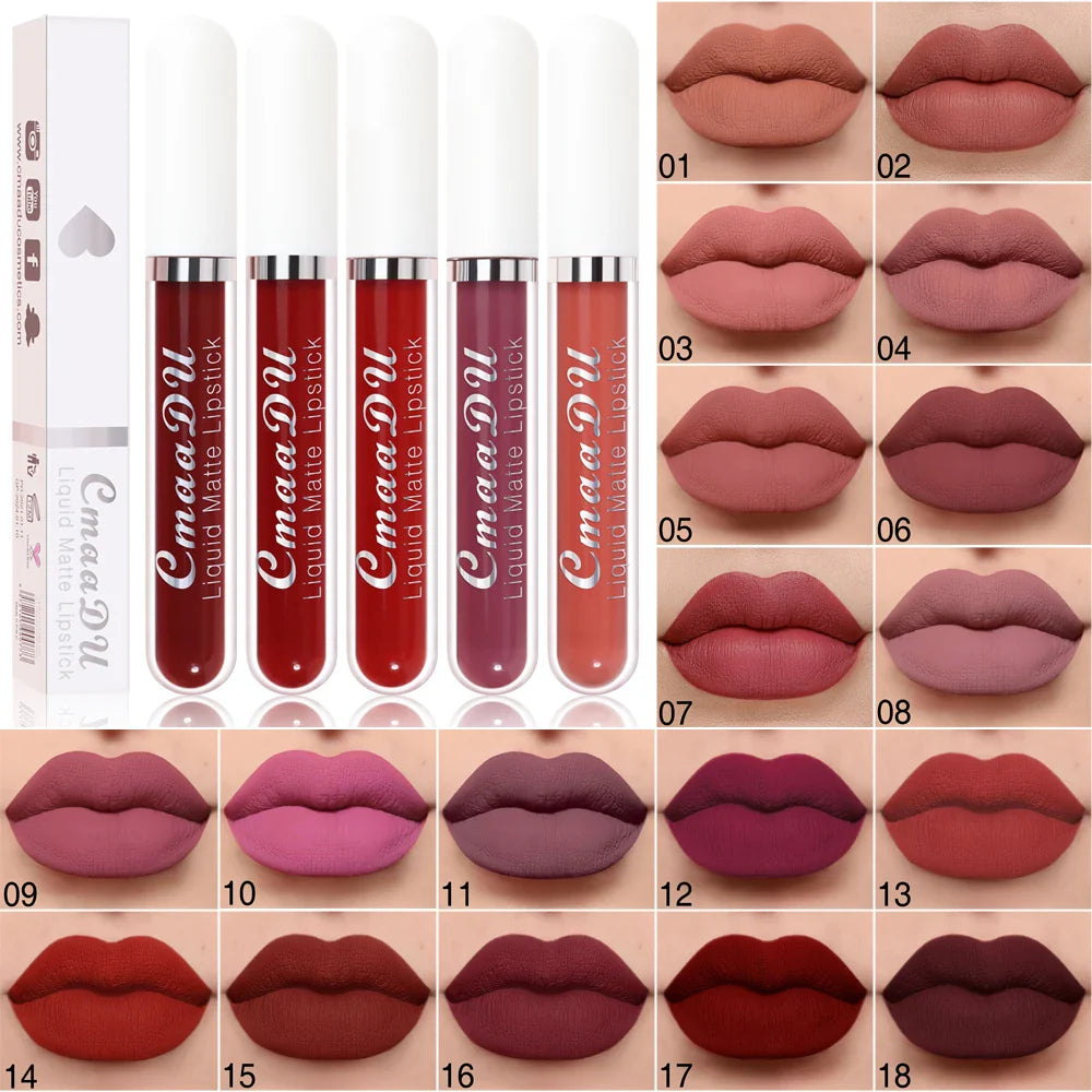 CmaaDu 1 Pcs Matte Lip Gloss Liquid Lipstick- Lip Stains with Long-Lasting Waterproof, Adult Age Range, Red Tones Easy to Color