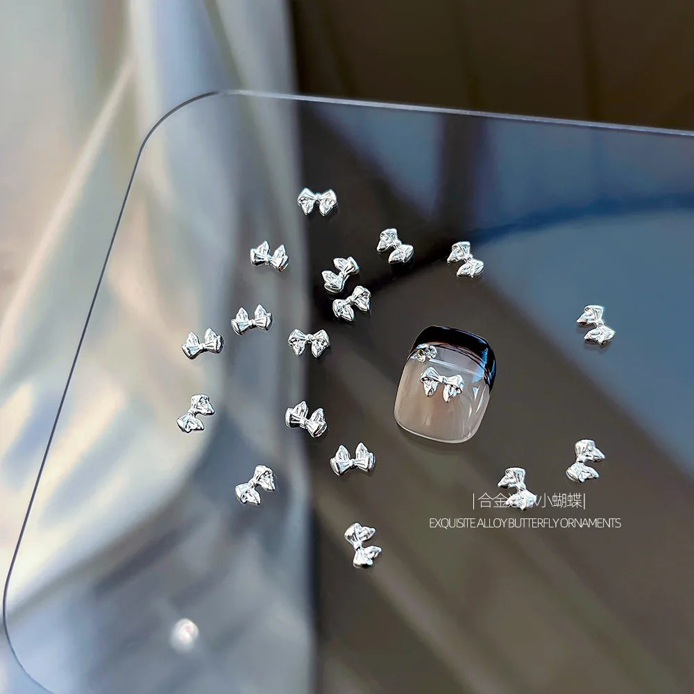 10Pcs Mini Hollow Butterfly Knotbow Nail Art Charms 3D Metal Silver/Gold Alloy Nail Art Decoration DIY Nail Accessories
