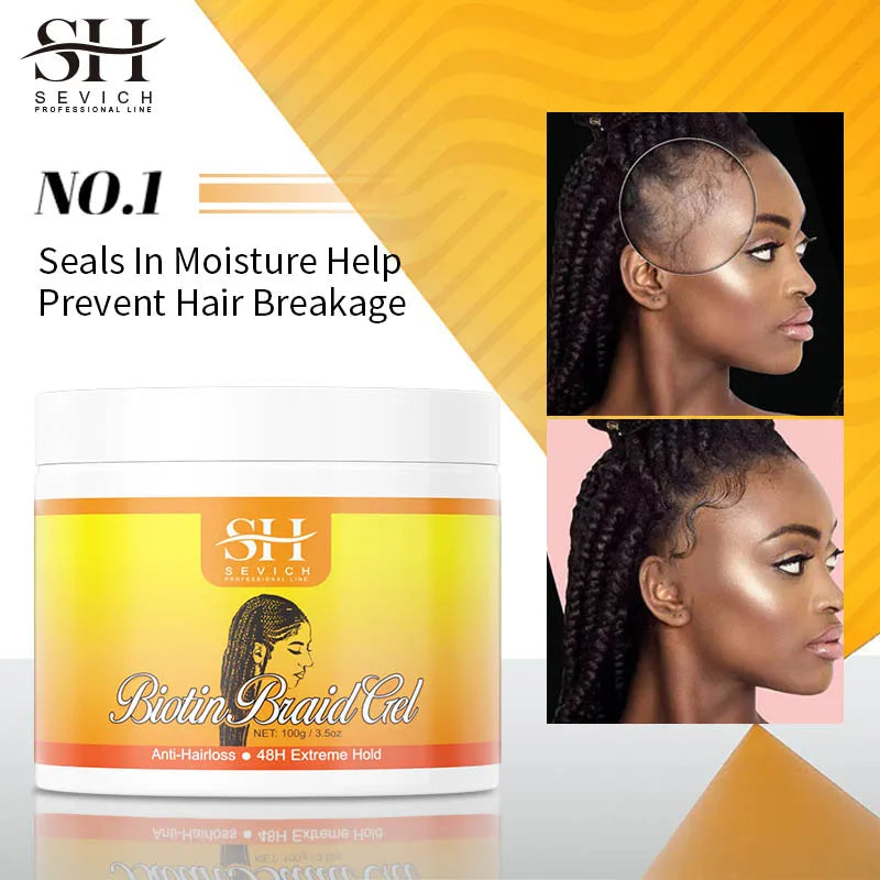 African Biotin Braid gel 100g Edges Control Twist Gel Tames Frizz & Edges Jojoba Oil Styling Braiding Gel Anti Hair Loss Wax,Loc