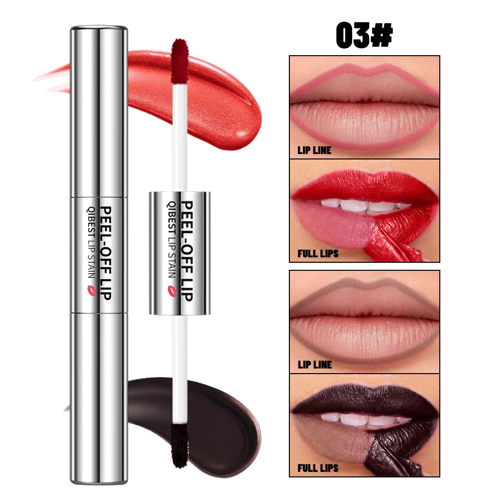 QIBEST Double Eneded Lip Stain Peel Off Long Lasting Waterproof Pink Lip Tint Transfer Proof Natural Lip Stain Tear Off Lipgloss