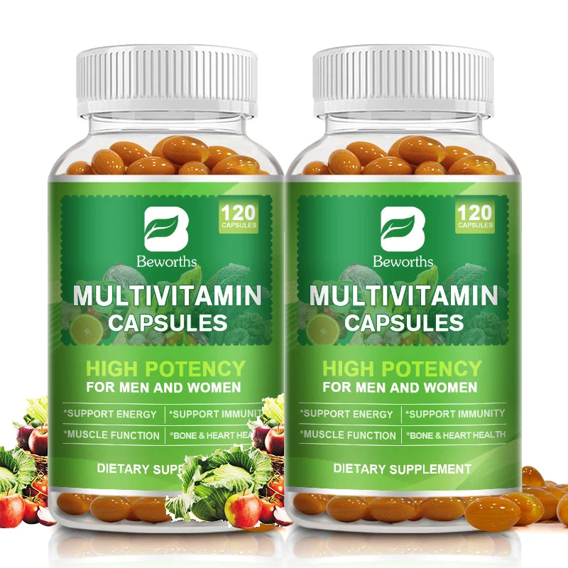 BEWORTHS Multivitamin Capsules Support Brain, Nerve &Digestive Health Improve Focus Relieve Stress Protect Heart,Bone,Skin& Hair