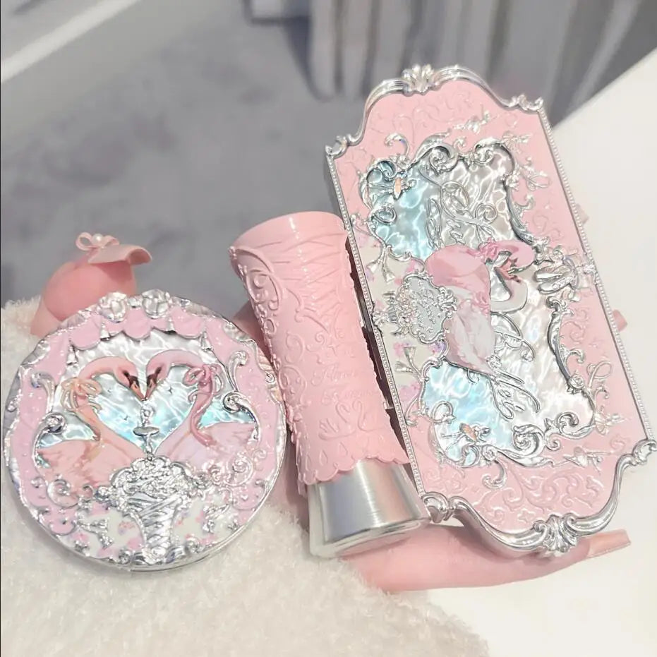 Makeup Flower Knows Set Swan Ballet Series Six Color Eyeshadow Palette Embossed Blusher Shine Lipstick Kit With Bag All In