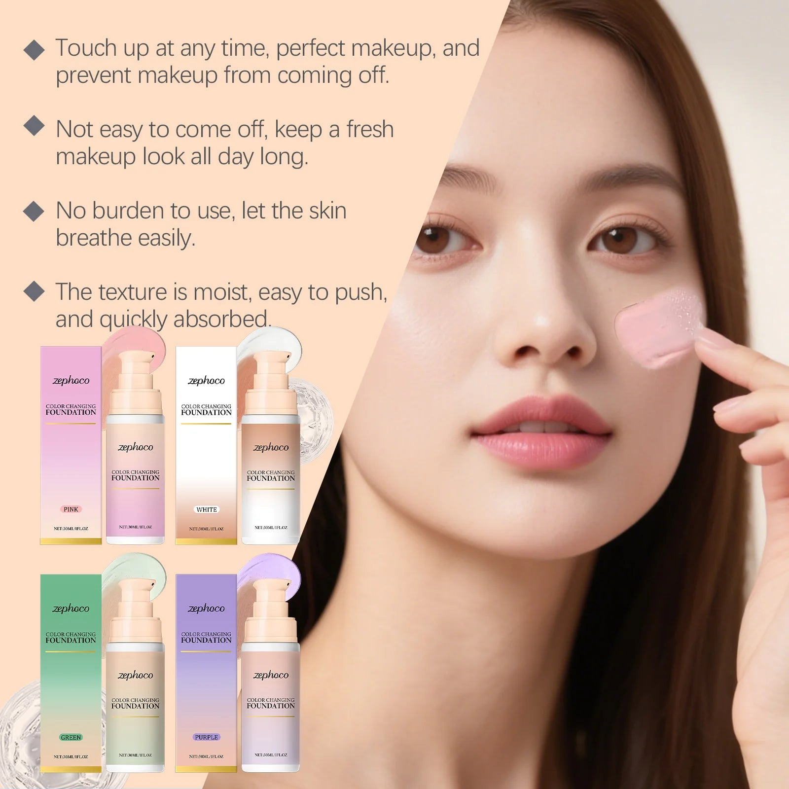 Pink Color Changing Foundation Cream Concealer Makeup Moisturizing Lightweight Cover Skin Imperfections Natural Look zephoco