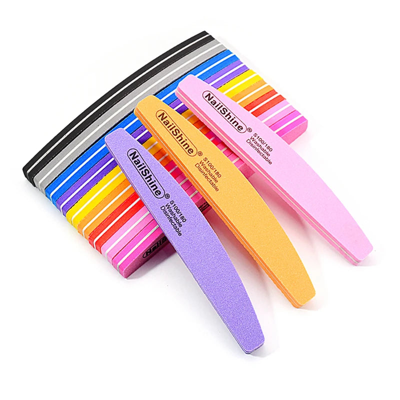 5Pcs Professional Nail File 100 180 Half Moon Sponge Polishing Sanding Buffer Manicure Products Tool Nail Equipment Lime a Ongle