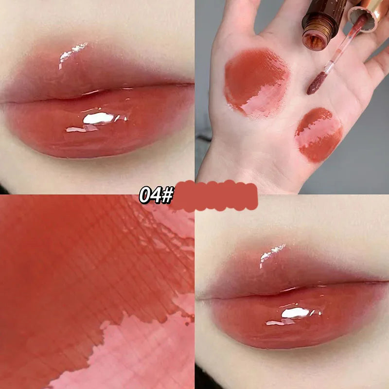 Retro Clear Lip Glaze Gloss Mirror Glitter Non Stick Cup Brighten Jelly Dark Lipstick Red Brown Dupes Lip Ink Tint Korean Makeup