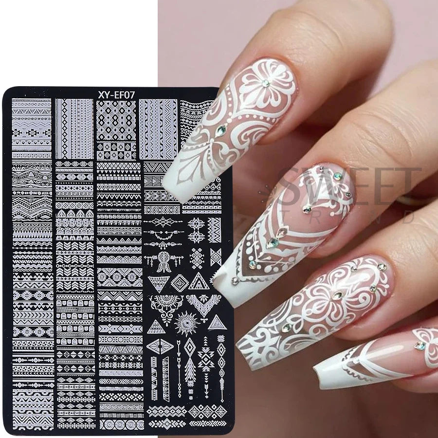 Lace Flower 3D Nail Art Stamping Plate Bow Heart Line Butterfly Printing Template Plate Floral Nail Art Stencils Manicure Tools