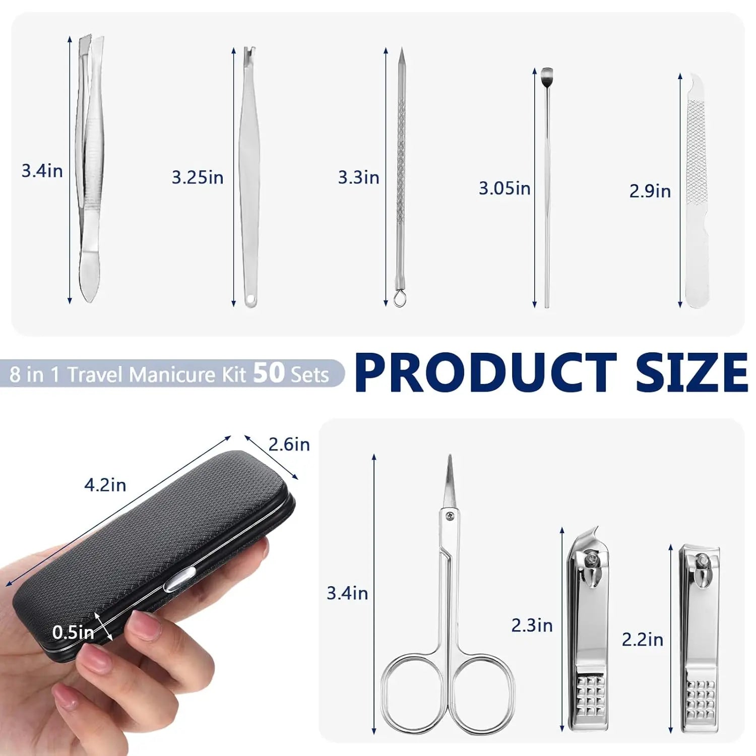 Professional Manicure Set 1 Packs, 8 Tools per Kit, Premium Stainless Steel, Sharp & Ergonomic, Compact Case for Travel