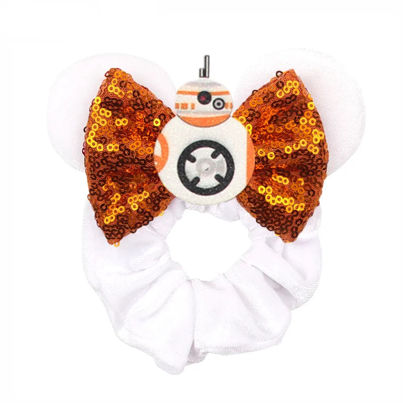 Disney Mouse Ears Velvet Scrunchies Hairband Women Elastic Ponytail Holder Girls Sequin Bow 2023 Kids Party DIY Hair Accessories