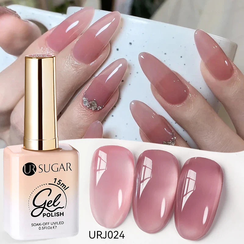 UR SUGAR 15ml Jelly Nude Gel Nail Polish Light Pink Translucent Color Soak Off UV LED Gel Varnish Nail Art DIY Fashion Manicure