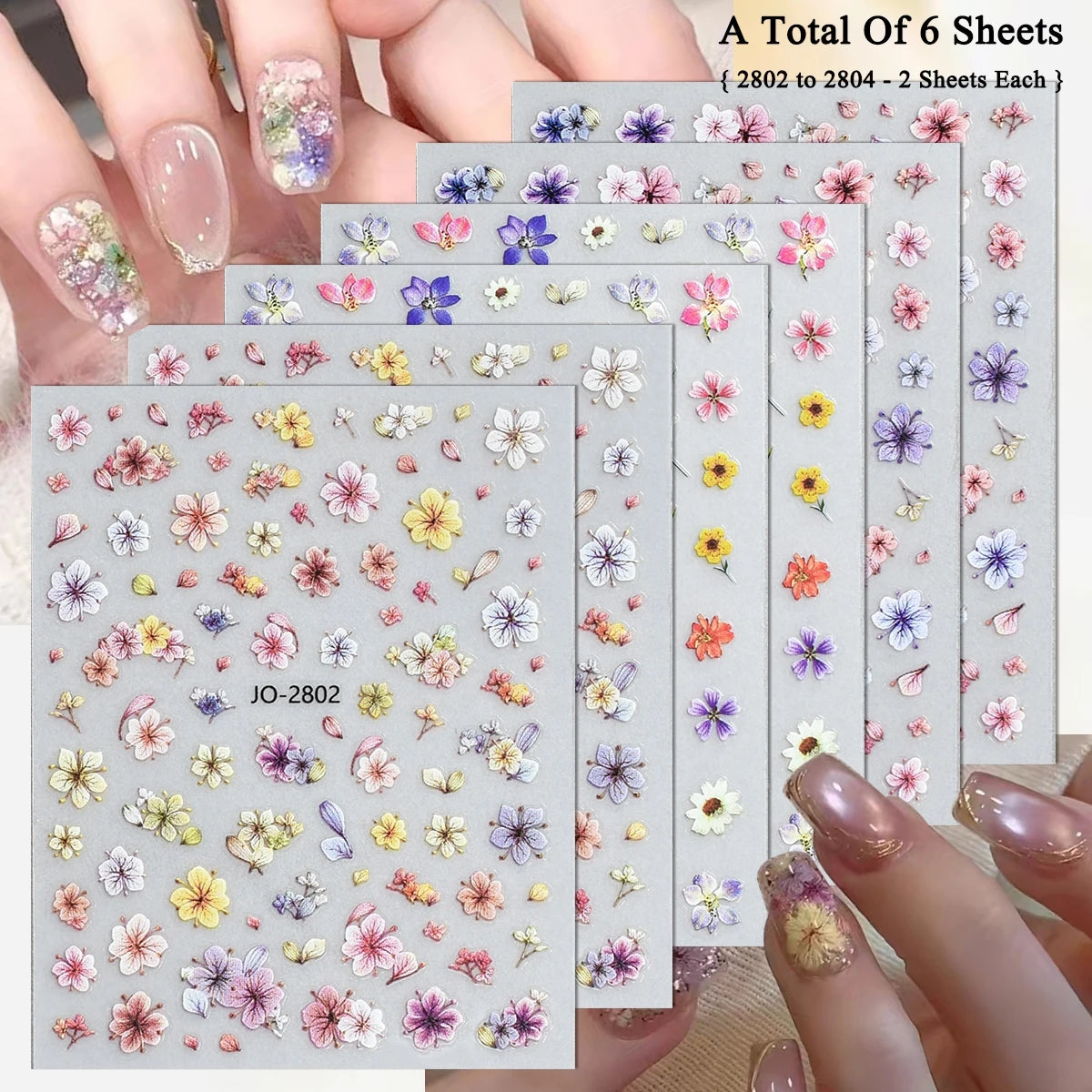 3 to 30 Sheets Floral Nail Stickers Watercolor Flower Petal Botanical Spring Garden Soft Pastel Self-Adhesive Nail Art Decals