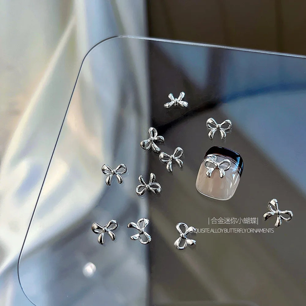 10Pcs Mini Hollow Butterfly Knotbow Nail Art Charms 3D Metal Silver/Gold Alloy Nail Art Decoration DIY Nail Accessories