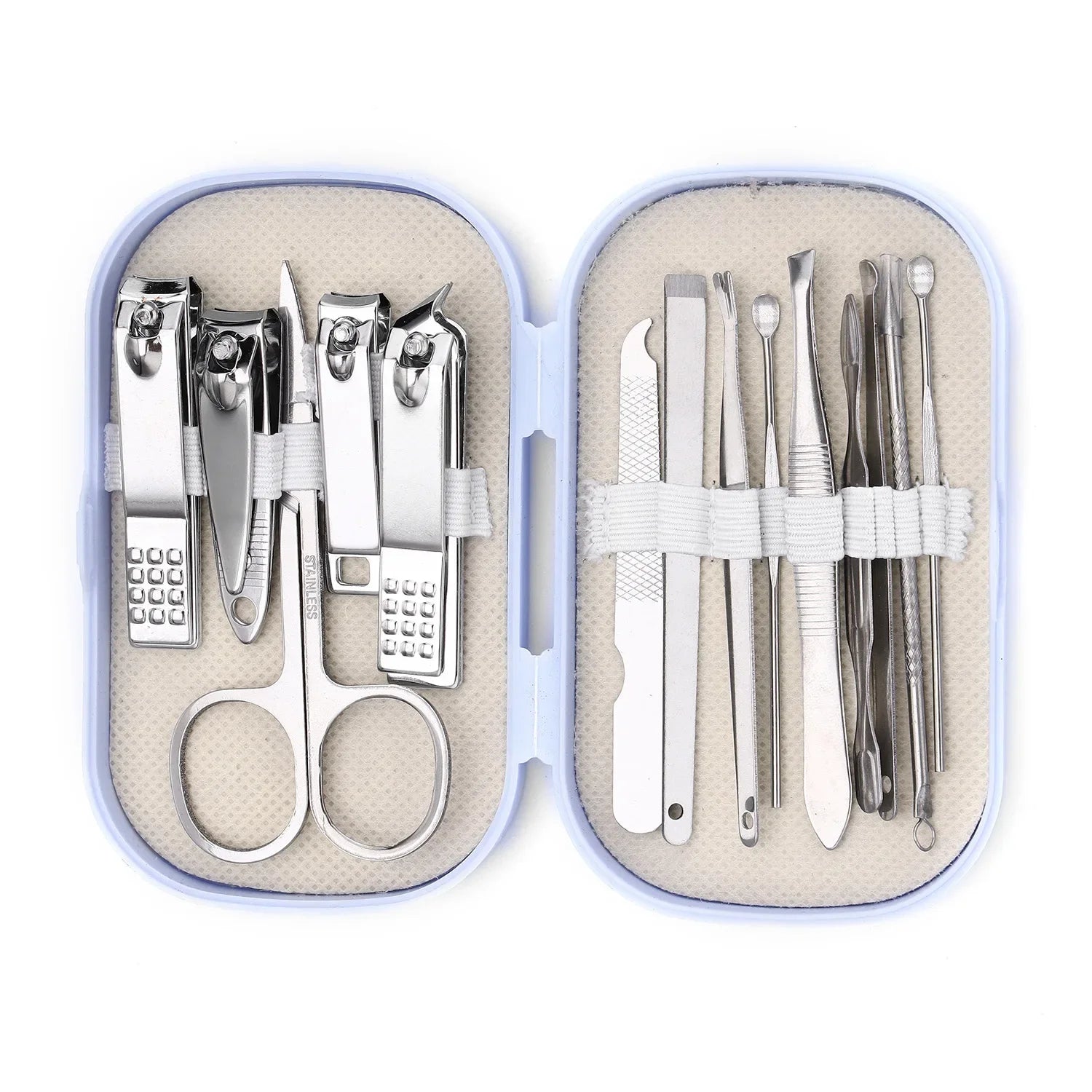 14 Piece Deluxe Manicure & Pedicure Set Pink And Blue Stainless Steel Nail Scissors, Clippers, Ear Digging Spoon for Men & Women