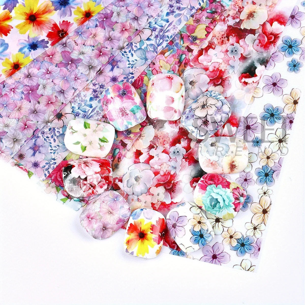 10pcs Clusters of Flowers Nail Foils Transfer Stickers Vintage Floral Design Romantic Starry Sky Paper Elegant Manicure Sliders