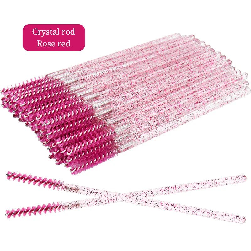 NEW 50Pcs Makeup Eyelash Brushes Disposable Crystal Eyebrow brush Diamond Handle Mascara Wand Applicator Lashes Extension Tools