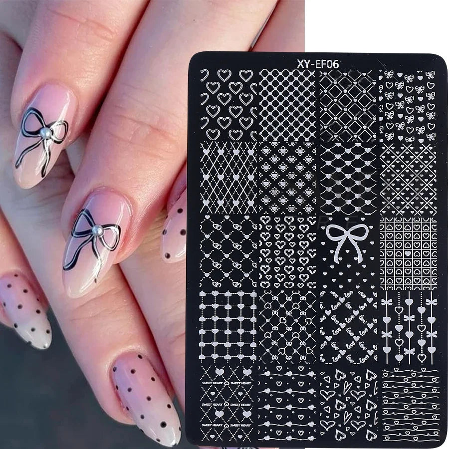 Lace Flower 3D Nail Art Stamping Plate Bow Heart Line Butterfly Printing Template Plate Floral Nail Art Stencils Manicure Tools