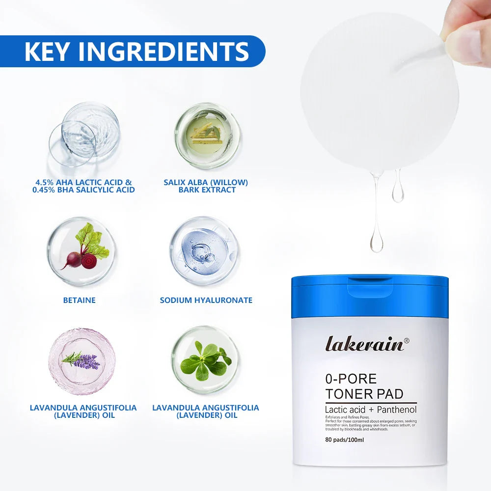 4.5% AHA Lactic Acid & 0.45% BHA 0-pore Toner Pad Salicylic Acid Dual-Textured Facial Toner Pads for Exfoliation and Pore Care