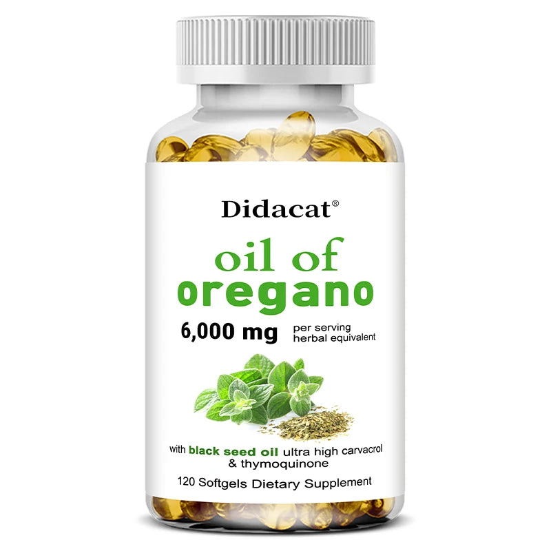 Oregano Oil 6000 mg, Black Seed Oil 200 mg, Supports Gut, Digestive & Immune Health, 120 Capsules