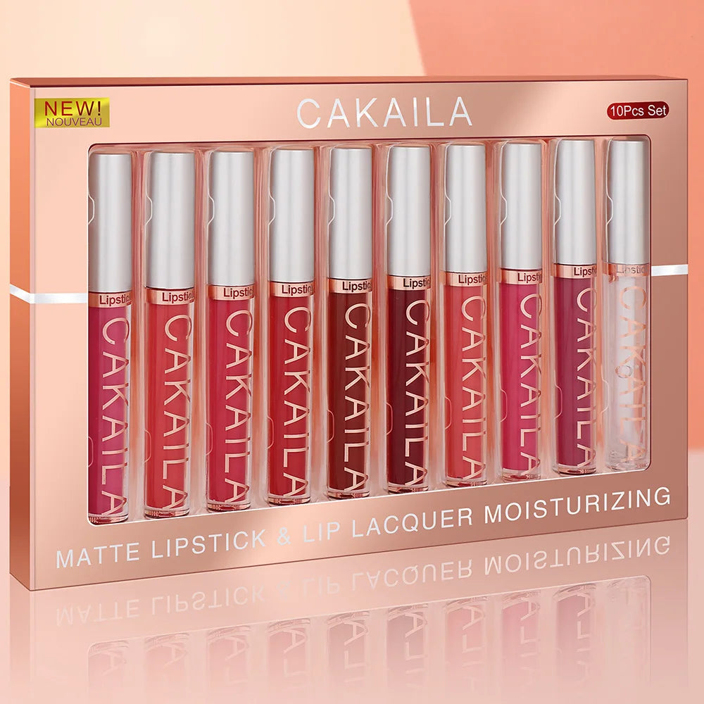 CAKAILA 10pcs/set Nude Lip Gloss Matte Velvet Lipstick Waterproof Long-lasting Liquid Lipstick Women Moist Lip Tint