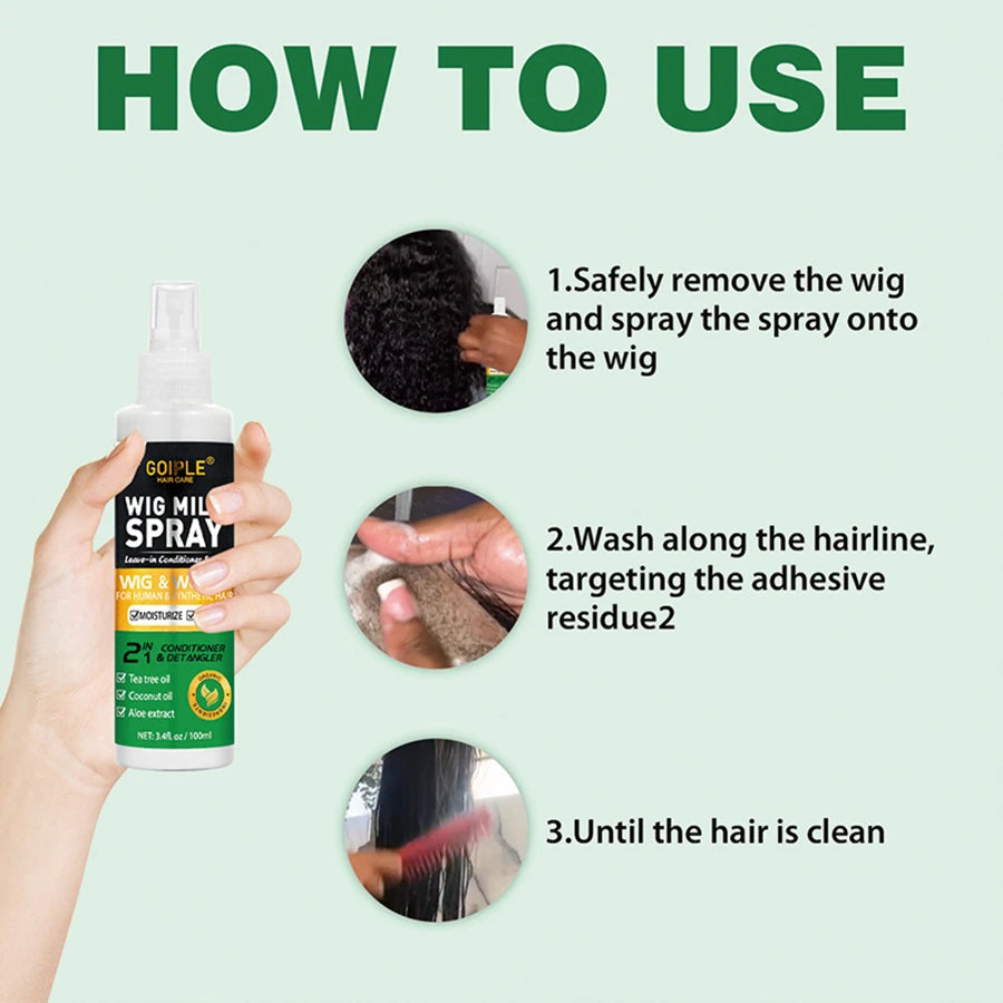 100m Wig Milk Spray for Wigs Smooth and Shiny Wig Leave-in Conditioner Women Synthetic Hair Anti Frizz Moisturizing Care Product