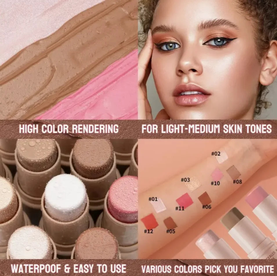 3pcs Contour Stick, Blush Stick, Highlighter Stick, Bronzer Stick - 3pcs Cream Contour Kit For A Flawless Look, Contour Stick Ma