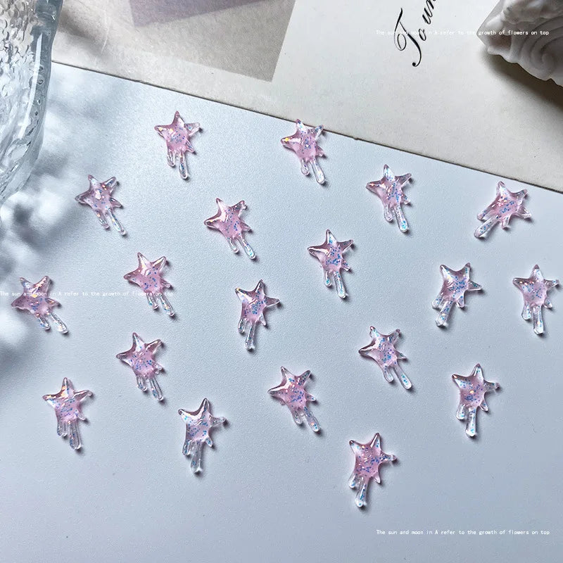 20pcs Cute Magic Wand Nail Art Accessories 3D Resin Nail Charms Pink Luminous Heart-shaped Bow Scepter Nail Art Decoration Parts