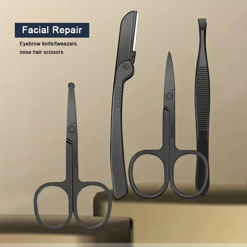 7/8/10/12/15/24pcs Set Professional Manicure Set Kits Stainless Steel Fingernail Toenail Clippers Set with Leather Portable