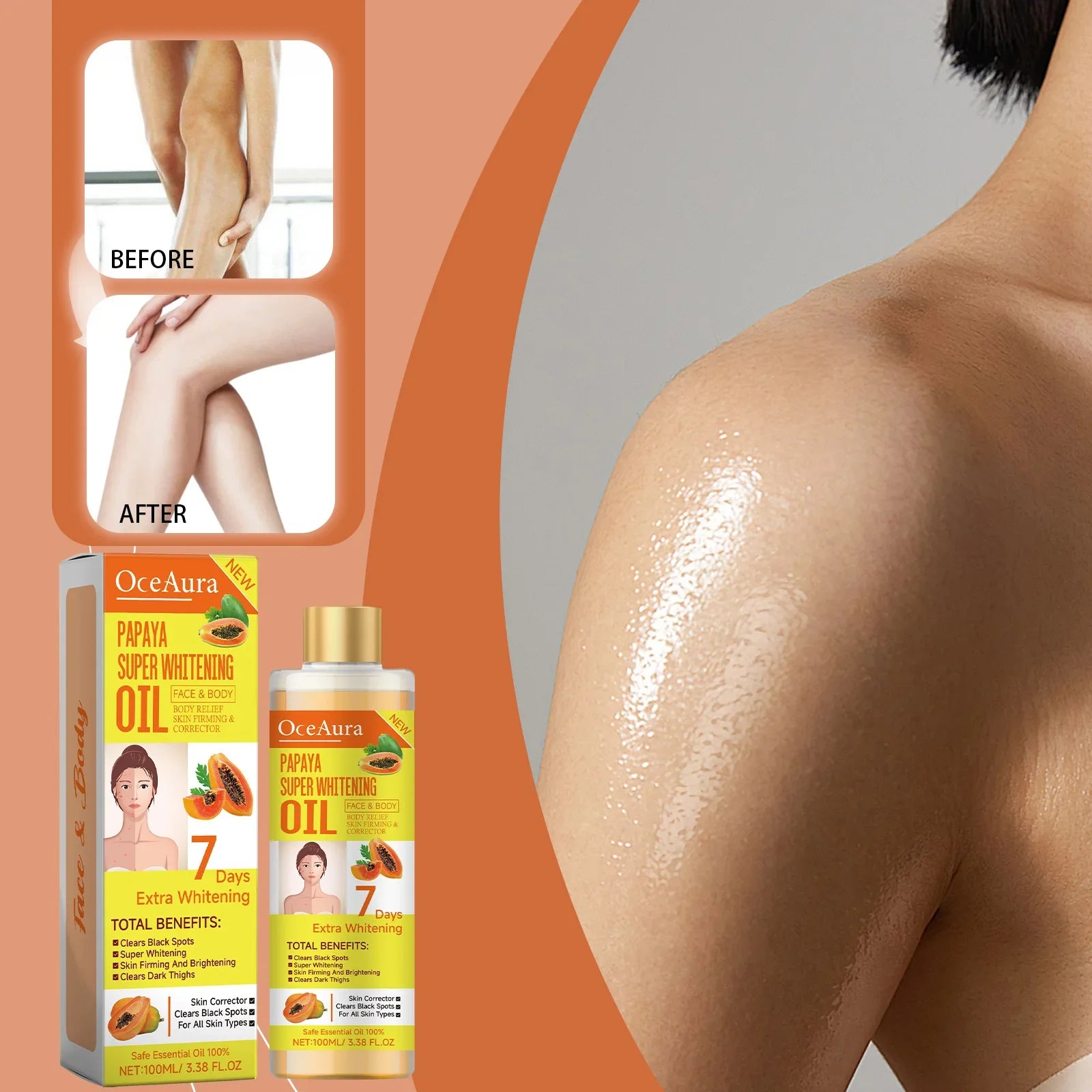 OCEAURA Papaya Super Whitening Oil Face & Body Moisturizer Nourishing Whitening Body Oil Body MassageSkin Papaya Oil 3.38 oz