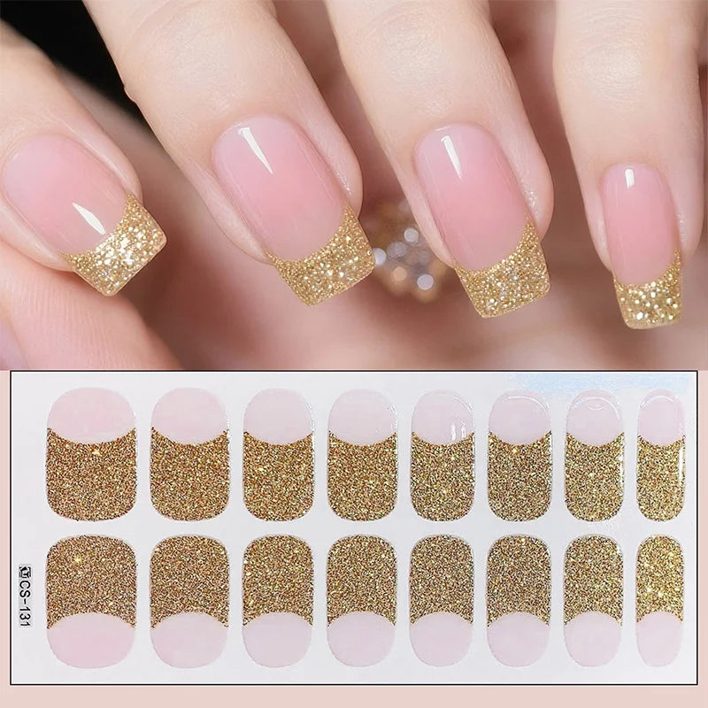 Full Cover Nail Stickers Fashion Nail Polish Nail Decoration Sparkling Glitter Self Adhesive Manicure Designer Nail Art Sticker