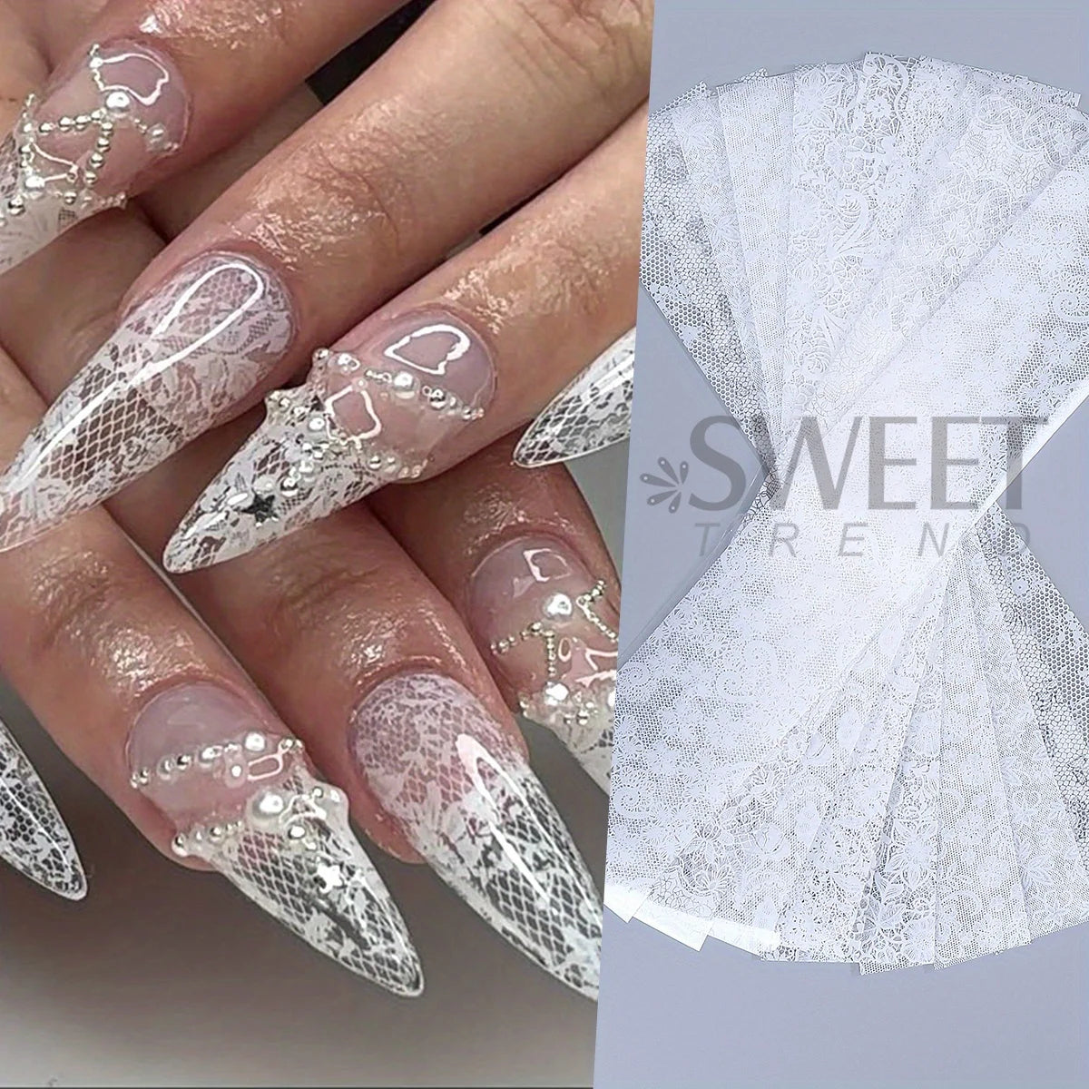 10/20pcs Elegant Black White Lace Flowers Nail Transfer Foils Fantasy Retro Floral Starry Sky Paper Sticker Manicure Accessories