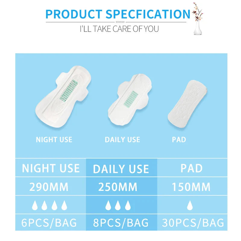 10pack=100pcs Anion Santitary Napkin Women Menstrual Pads Feminine Organic Panty Liners Daily Use Health Care Sanitary Towels