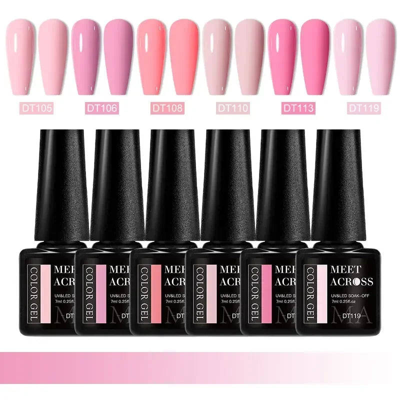 MEET ACROSS 6Pcs Gel Nail Polish Set Pink Red Green Macaron Color Manicure Kit For Nails UV Gel Nail Art Varnish Nail Supplies
