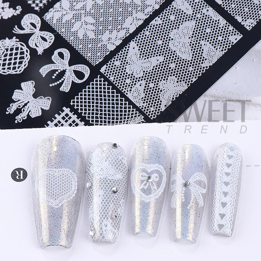 Lace Flower 3D Nail Art Stamping Plate Bow Heart Line Butterfly Printing Template Plate Floral Nail Art Stencils Manicure Tools
